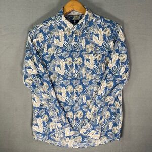 NetPlay‎ Mens Tropical Shirt Blue Leaf Print Button Up Short Sleeve M
